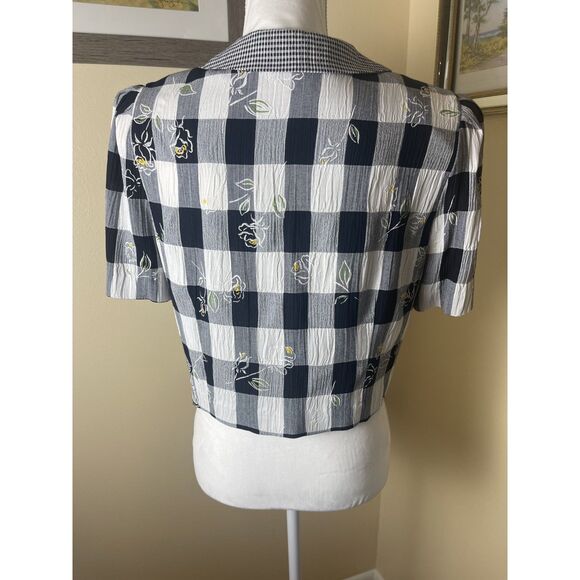 VTG Peri Petites Womens Gingham Check Floral Overlay Top Sz 12 Blouse Retro 80s - Picture 14 of 15